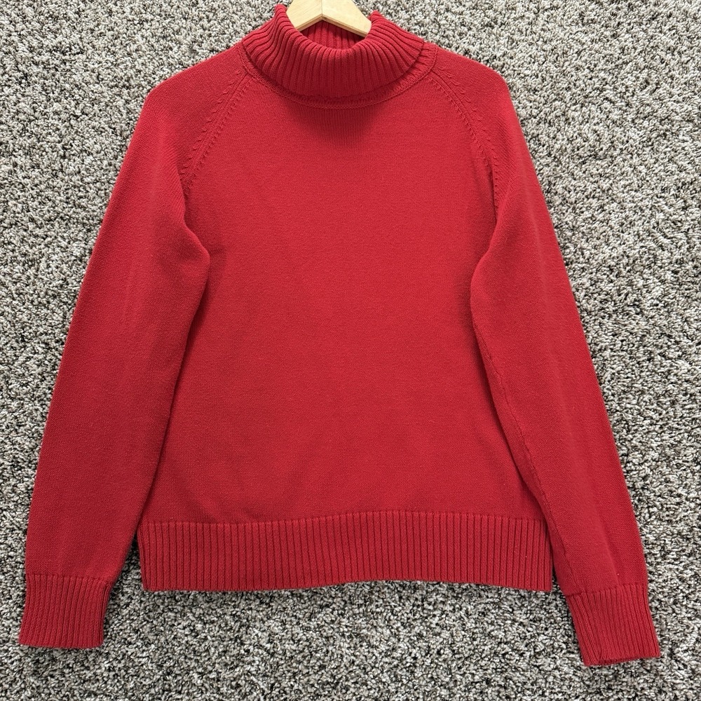 Red Cotton‎ Turtleneck Sweater XL Classic Preppy Capsule Wardrobe Jeanne Pierre
